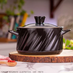 caçarola de cerâmica com alças e tampa de vidro temperado com pegador de cerâmica e furo de evasão