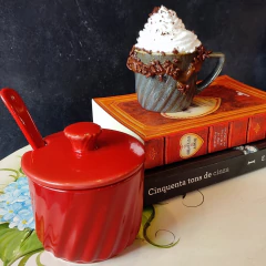 Açucareiro C/ Colher De Cerâmica 250gr Twist Ceraflame Gourmet Vermelho - comprar online