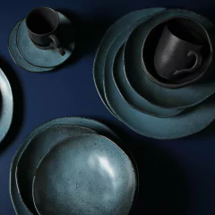 Jogo De 06 Xícaras Para Café C/ Pires De Cerâmica Orgânico Stoneware Petroleum 120ML Porto Brasil - Manufakt