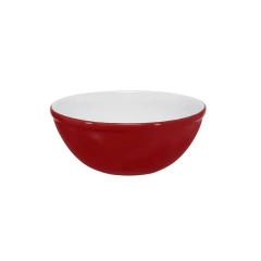 bowl de cerâmica redondo com o interior branco e exterior vermelho