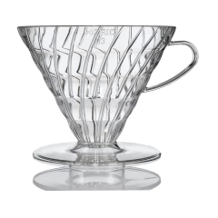 Suporte acrílico transparente para filtro de café Hario V60-03, com design elegante e moderno.