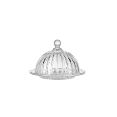 Queijeira de vidro com tampa, ideal para armazenar queijos e frios.