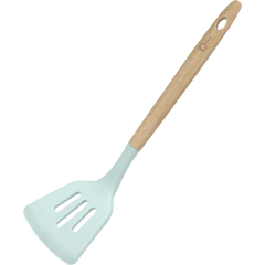 espátula de silicone azul claro com cabo de madeira
