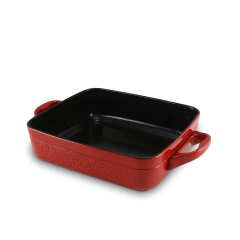 assadeira de cerâmica retangular interior preto e exterior pomodoro / vermelho com alças 