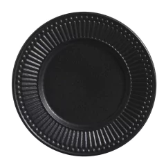 prato de sobremesa redondo de cerâmica na cor preto com as bordas desenhadas