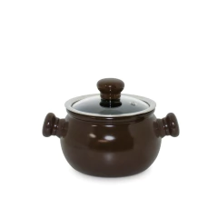 caçarola de cerâmica com pegador em formato bolinha e tampa de vidro temperado, marca ceraflame