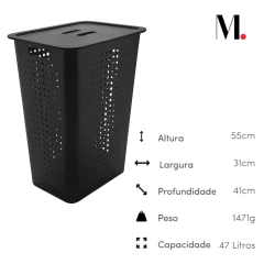 Cesta De Roupas Com Tampa 47 Litros Preto OU na internet