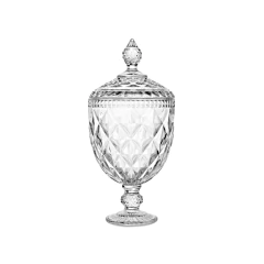 Bomboniere potiche decorativa em cristal com pé, 15x32 cm, ideal para doces e decoração.