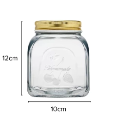 um pote de vidro com tampa de metal da linha homemade da marca da pasabahçe com as medidas de 12cm por 10cm