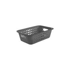 uma cestinha de plástico cinza para organização 