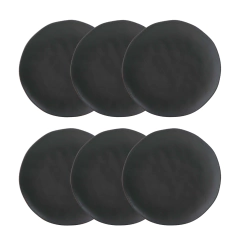 Jogo De 06 Pratos Sobremesa De Cerâmica Orgânico Stoneware Preto Matte Porto Brasil