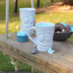 Caneca De Cerâmica 300ml Zé In Love Ceraflame Gourmet Branco Fosco/Azul Bebe na internet