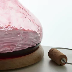 detalhe de um decanter com vinho e uma rolha