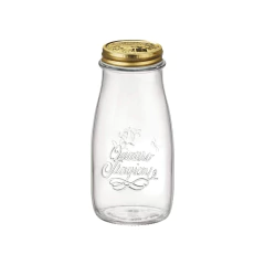 Garrafa de vidro de 400ml da linha Quattro Stagioni com tampa dourada, ideal para armazenar alimentos.