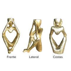 estatueta dourada decorativa em ângulos diferentes para adornar a casa