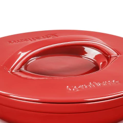 tampa de cerâmica vermelho com pegador em alça