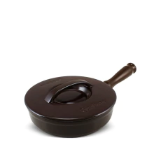 frigideira de cerâmica lisa chocolate / marrom com tampa e cabo de cerâmica ergonômico