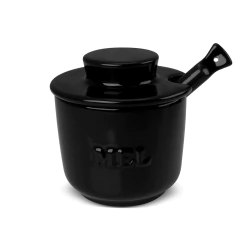 Pote De Mel/Meleira De Cerâmica 250 gr C/ Colher Boleadora Ceraflame Gourmet Preto