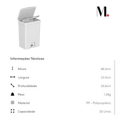 Lixeira C/ Pedal Trium 30 Litros Branco OU - comprar online
