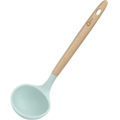 concha de silicone azul claro com cabo de madeira