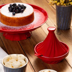 Prato P/ Bolo (Boleira) De Cerâmica Ceraflame Gourmet Twist Vermelho - comprar online