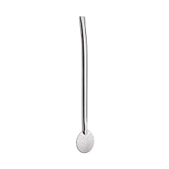 Bomba de chimarrão em inox, com design chato de 23 cm e sem rosca.