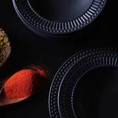 mesa posta com a linha Gabbro Preto Matte 