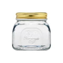 um pote de vidro pequeno com tampa de metal