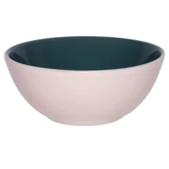 bowl de cerâmica redondo com o interior verde e exterior rosa