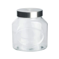 um pote de vidro com tampa de metal prata