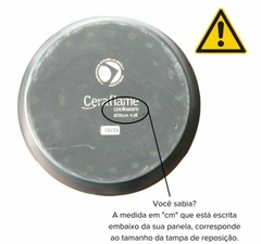 informação do diâmetro da tampa no fundo da panela