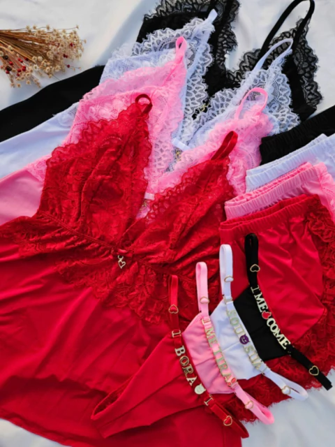 Baby Doll Bella + Calcinha Personalizada - VERMELHO