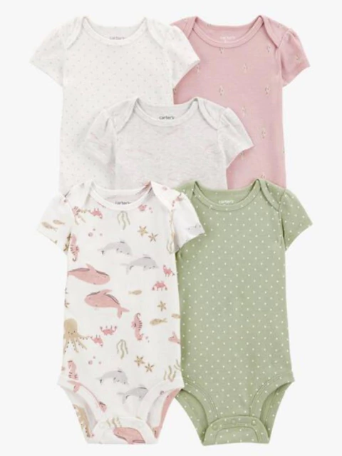 Kit body Carters manga curta 05 peças - Fundo do Mar