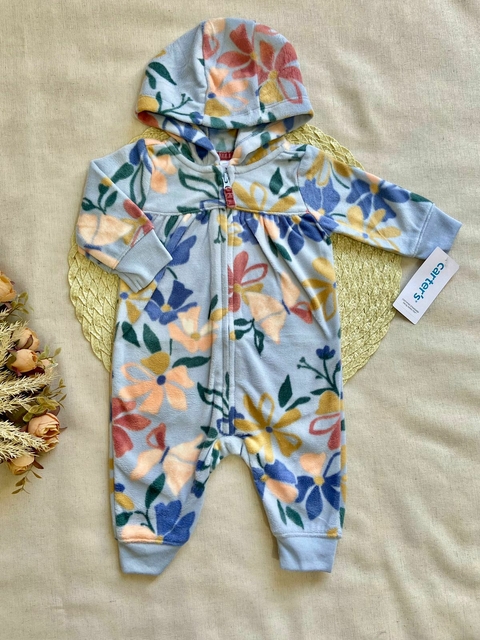 Macacão Carters com capuz em Fleece - Floral