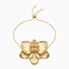 Pulseira Orquídea Natural Ajustável | Banhado a Ouro 18k - Carla Visintini Biojoias