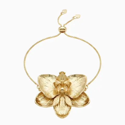 Pulseira Orquídea Natural Ajustável | Banhado a Ouro 18k - Carla Visintini Biojoias