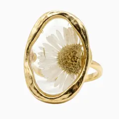 Anel Mini Margarida Natural em Resina | Formato Oval | Banhado a Ouro 18k - Carla Visintini Biojoias