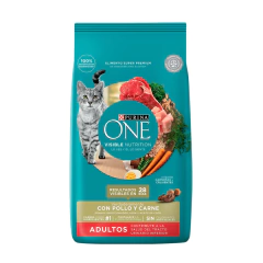 Descubre el sabor y la nutrición que tu gato merece con Purina One Adultos Pollo y Carne! Este alimento completo está formulado con ingredientes de alta calidad, destacando carnes verdaderas como sus componentes principales, garantizando resultados visibl