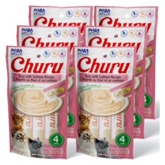 Churu sabor atún y salmón premios para gato Inaba - snack saludable y delicioso para gatos - comprar en lioscat.com, tienda exclusiva para gatos en México. Caja de Churu sabor atún y salmón. Churu Tuna with Salmon.