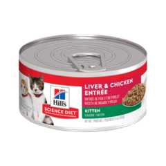 Hill's Science Diet Kitten Liver & Chicken Entrée, alimento húmedo para gatitos en crecimiento.