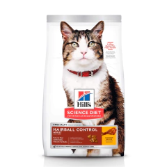 Hill's Science Diet Hairball Control, alimento seco para reducir las bolas de pelo en gatos adultos. Hill's Science Diet Hairball Control, alimento seco para gatos adultos, ayuda a reducir las bolas de pelo y mejora la digestión. Formulado con fibras natu