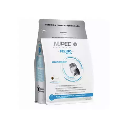 Nupec Felino Kitten, su fórmula especializada para el crecimiento saludable y el desarrollo del sistema inmunológico en gatitos. Ideal para proporcionar una nutrición equilibrada y de alta calidad favorece su óptimo desarrollo cognitivo, inmune, óseo y mu