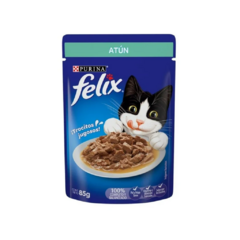¡Haz que la hora de la comida sea un momento especial para tu felino! Purina Felix Sobre Atún 85g es un alimento húmedo que combina trozos de atún en una deliciosa salsa, diseñado específicamente para gatos adultos.