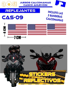 Calcomanías Reflejantes 3 Banderas De USA Estados Unidos Casco Moto Auto Etc