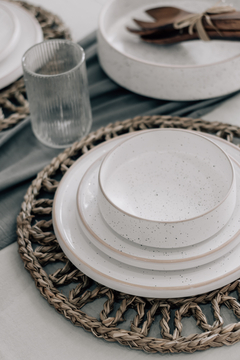 SET X 2 PLATOS POSTRE TOZEUR NEO BLANCO DOTS BORDE NATURAL 20 CM - tienda online