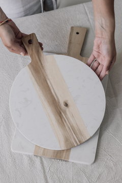 TABLA DE MARMOL Y MADERA REDONDA