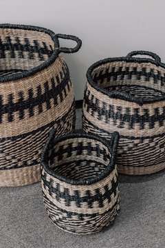 CANASTOS DE FIBRA NATURAL ENTRAMADO NEGRO