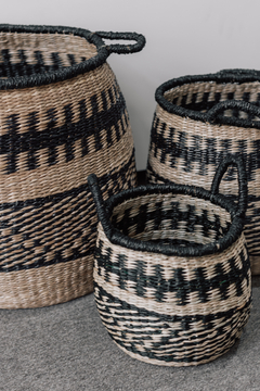 CANASTOS DE FIBRA NATURAL ENTRAMADO NEGRO - comprar online