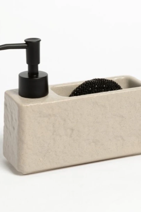 DISPENSER DE DETERGENTE CON PORTAESPONJA ROCA GRIS CLARO