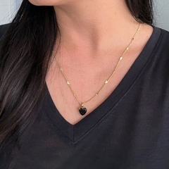 Conjunto coração preto banhado a ouro 18k - comprar online